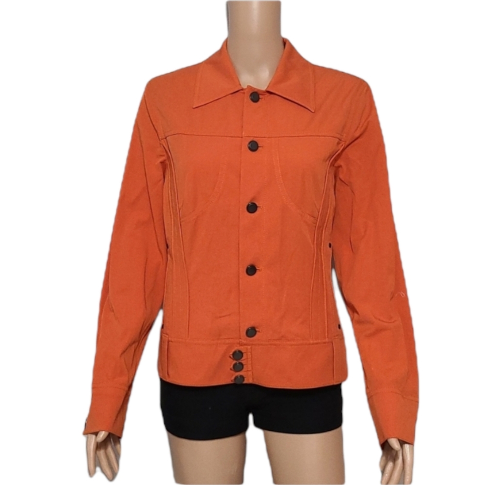Betty Barclay Women’s Orange Button Up Designer Collared Jacket Size 36. Medium